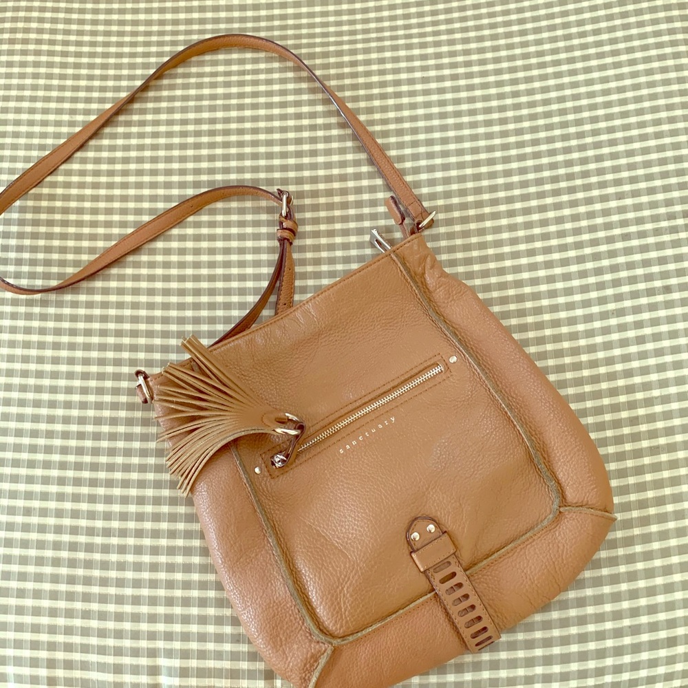 Sanctuary Tan Crossbody Bag with Tassel Accent